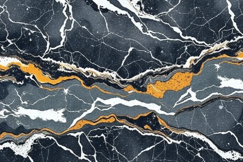 Marble quarry extraction process showing large blocks being cut